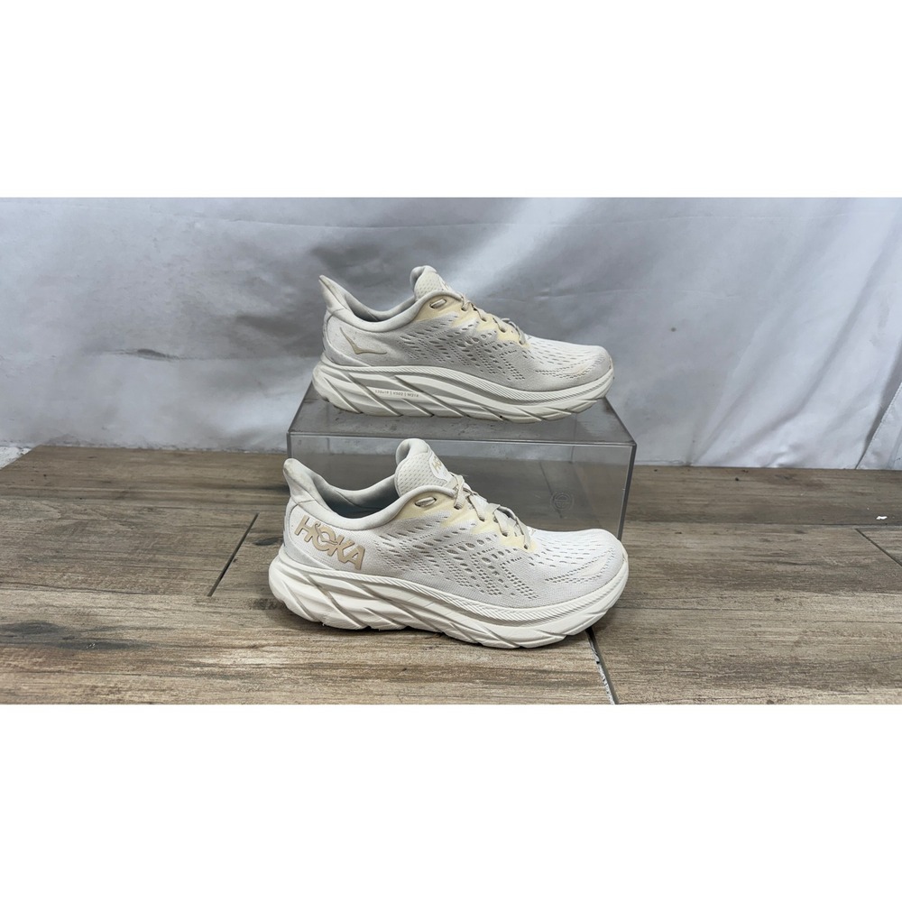 Hoka One One Clifton 8 Womens 7 Running Shoes Eggshell Blue White 1119394 ESSN